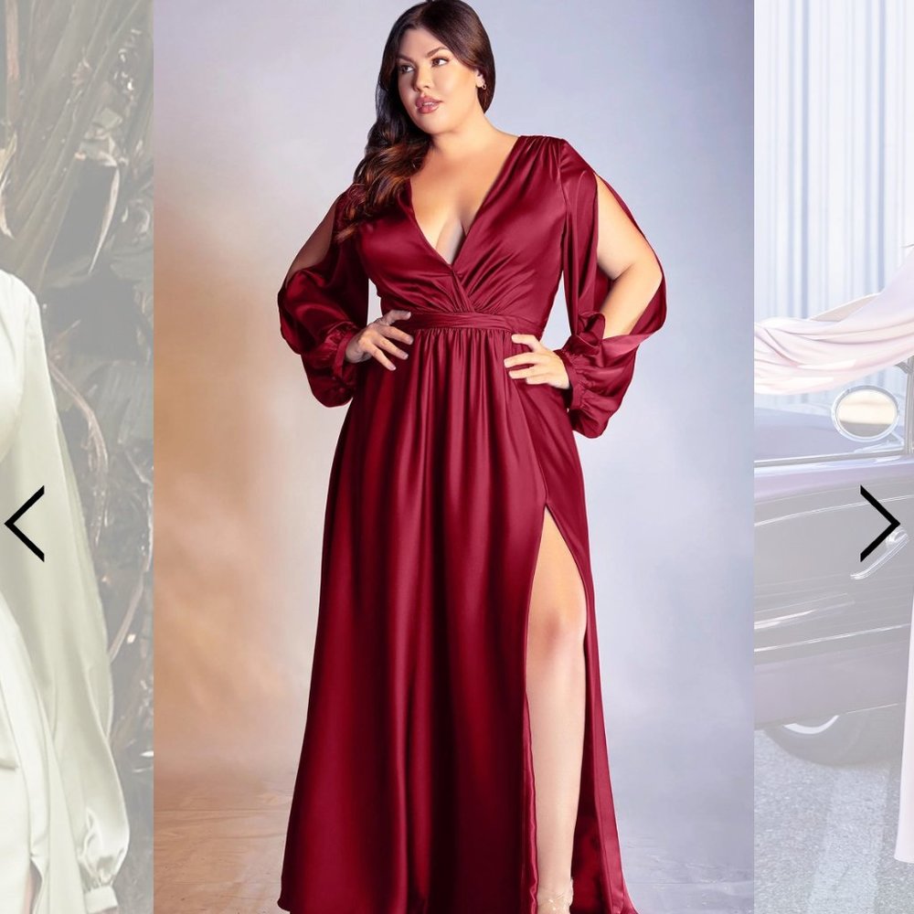 Burgundy Plus Size Formal Long Sleeve Satin Dress Size 18 Brand New, Never Worn